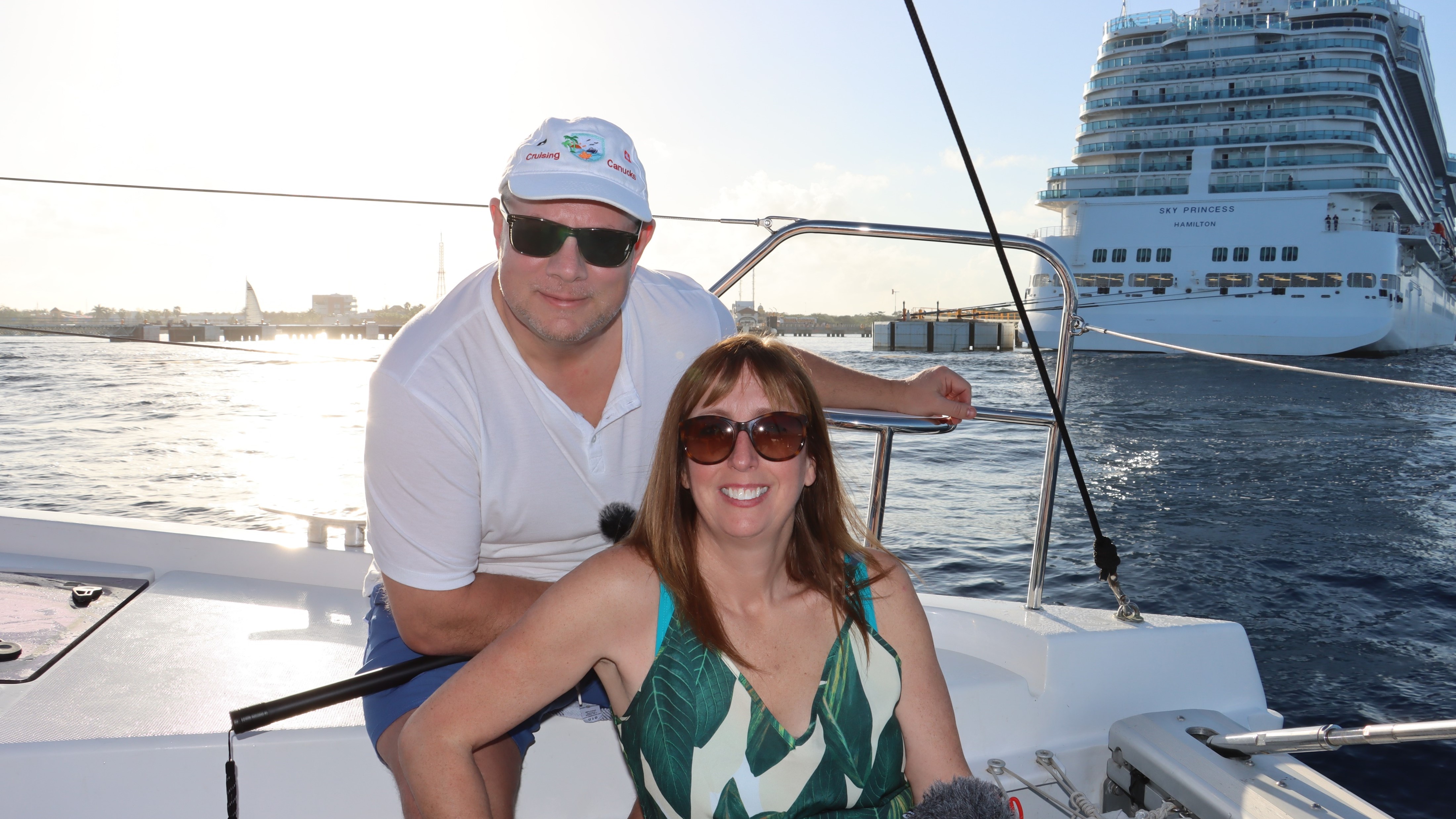 Jerry and Jill sailing near cruise ship